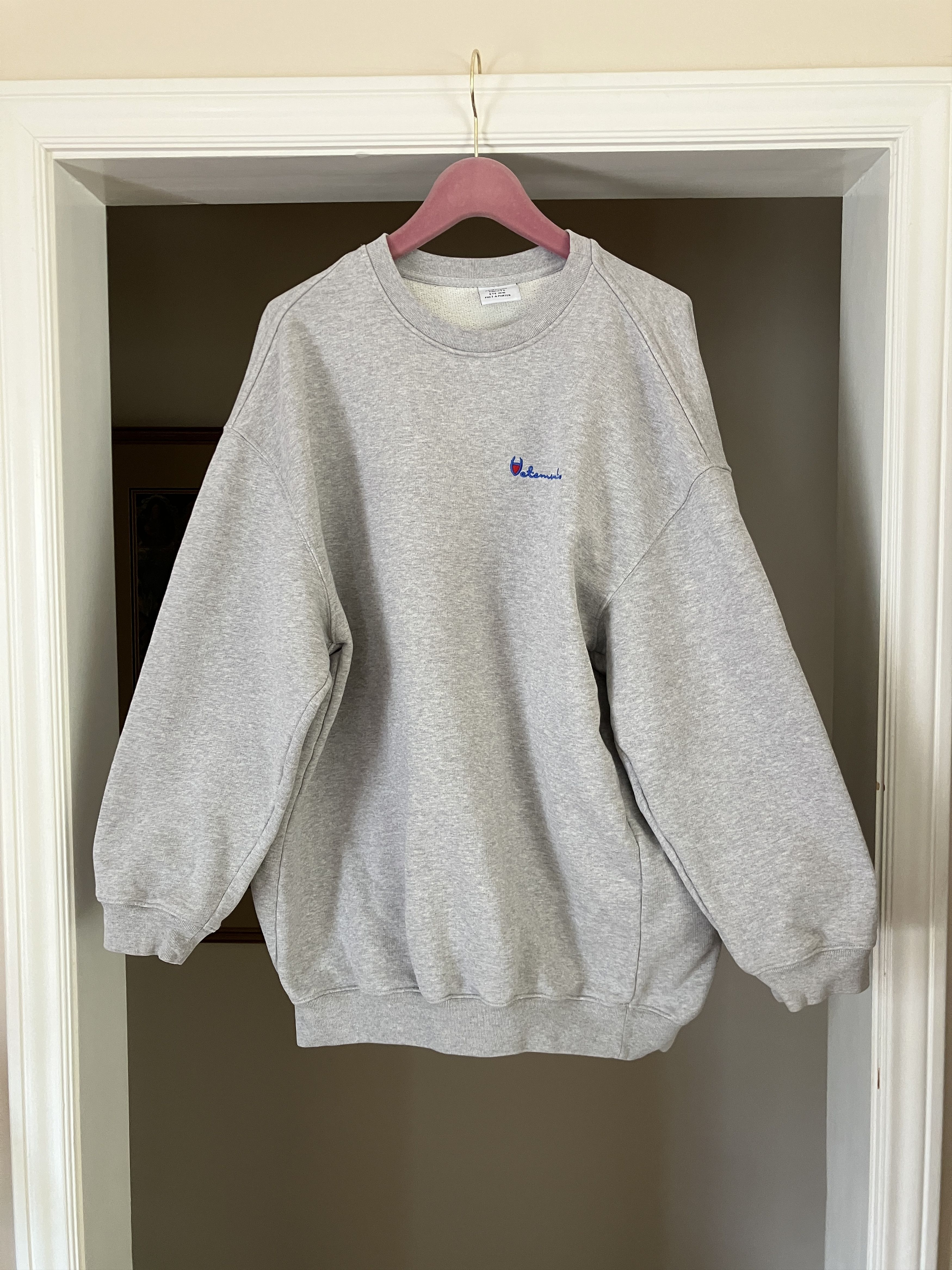 Vetements Ss16 Champion Logo Distorted Oversized Crewneck Sweatshirt T-Shirts, Hoodie | FlexRushtees.com
