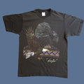 Vintage Jerzees T Shirt Mens Small Black 90s Graphic Print Bald Eagle Crew Neck Short Sleeve