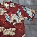 Vintage Island Shores Shirt Mens Medium Red Silk Hawaiian Aloha Palm Print Beach Tropical Floral Cam