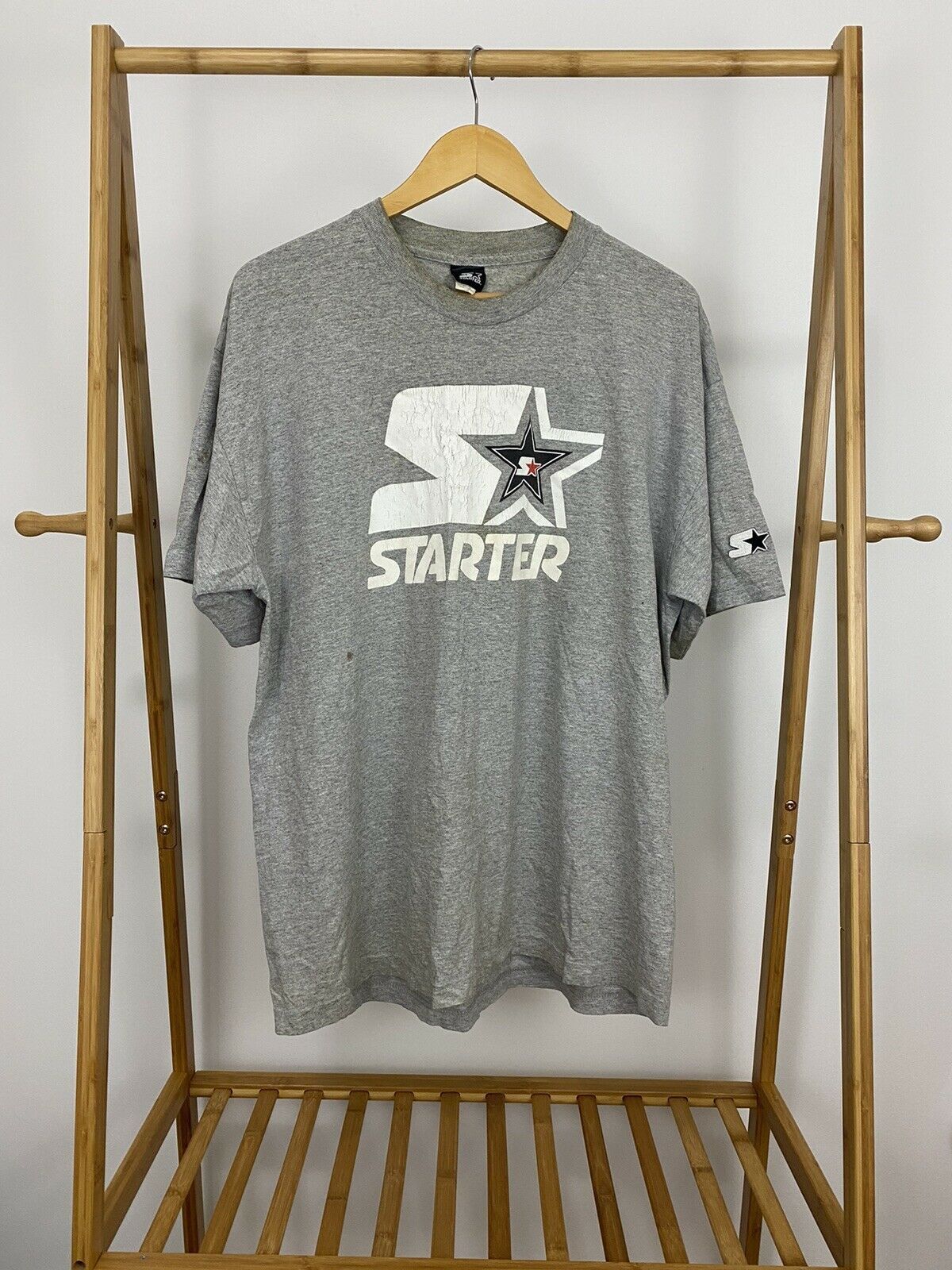 Vintage Vtg Starter 90s Classic Big Logo Gray T Shirt L