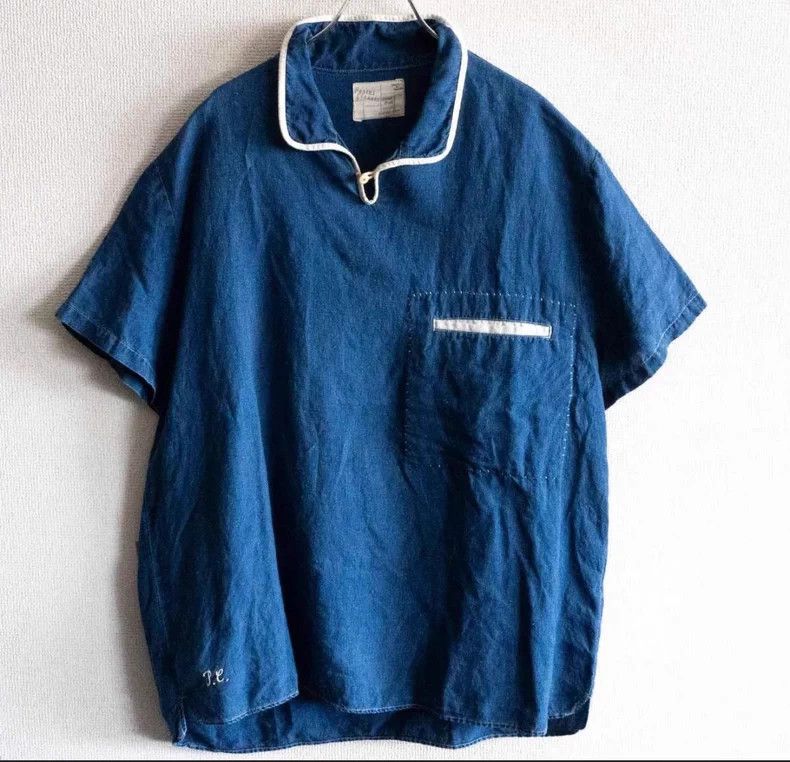 Porter Classic Blue Dyed Color Block Linen Navy Collar Shirt Hoodie, Sweatshirt | FlexRushtees.com
