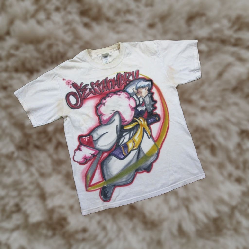 Vintage Gildan T Shirt Mens Inuyasha Sesshomaru 2000s White 1 Of 1 Anime Airbrush Art M Hoodie, Sweatshirt | FlexRushtees.com