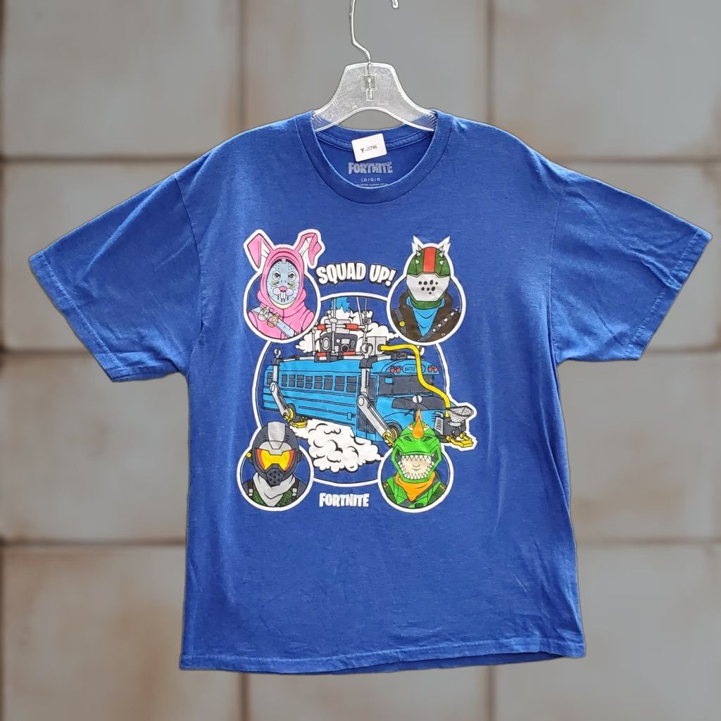 Vintage Fortnite T Shirt Men Large Blue Squad Rex Rabbit Raider Bus Graphic Shirt