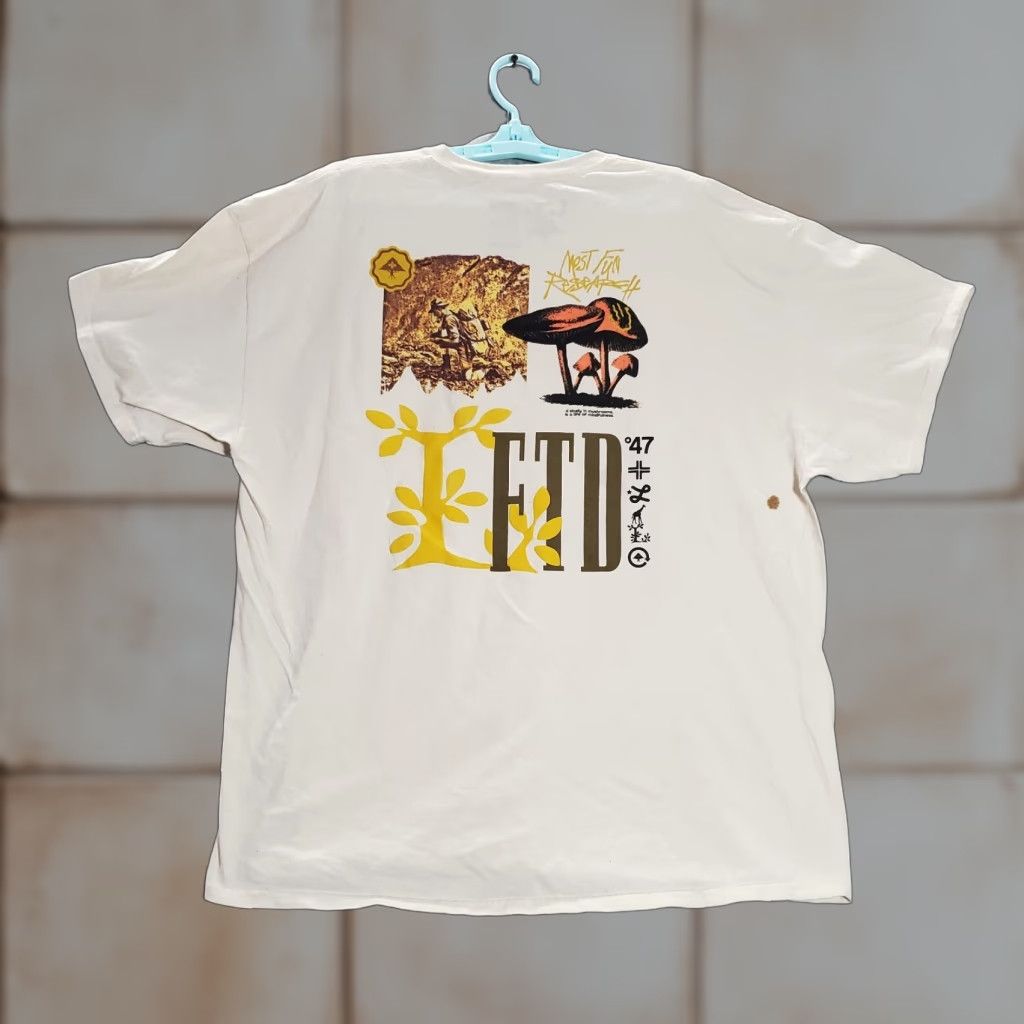 Vintage Lrg Lifted Research Group Men Shirt 2xl Beige Tee Read Mushrooms Graphic Print Crew Neck Sho