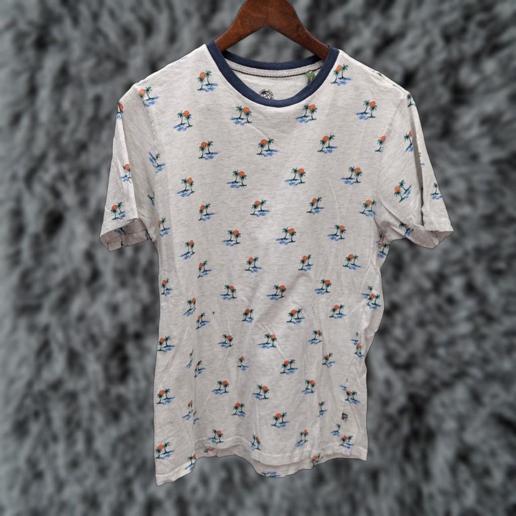 Vintage Free Planet Men S Ringer Shirt M Tropical Palm Multicolor Short Sleeve Shirt Mens