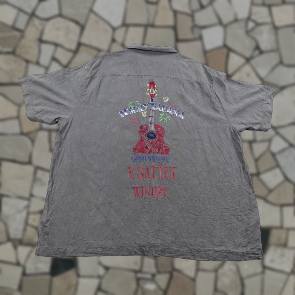 Bahama Tommy Bahama Shirt Mens 3xl Gray Silk Embroidered V Sattui Winery Tropical Beach Classi