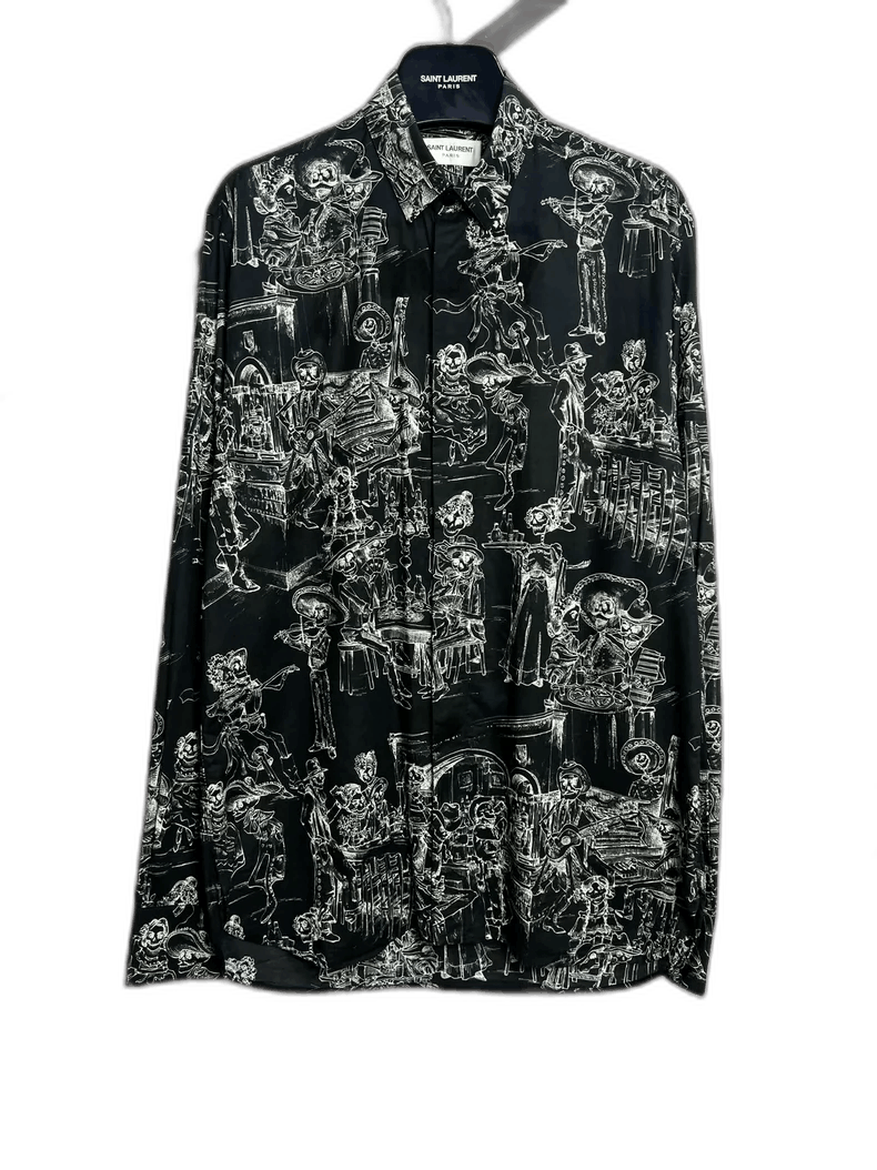 Laurent Paris Saint Laurent Artist Print Sheer Black Shirt 2507
