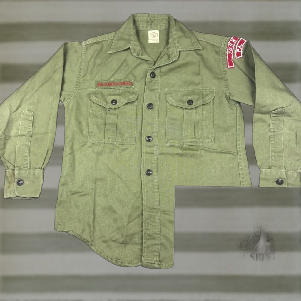 Vintage Boy Scouts Of America Shirt Youth Green Sanforized Uniform Bsa 50s 60s