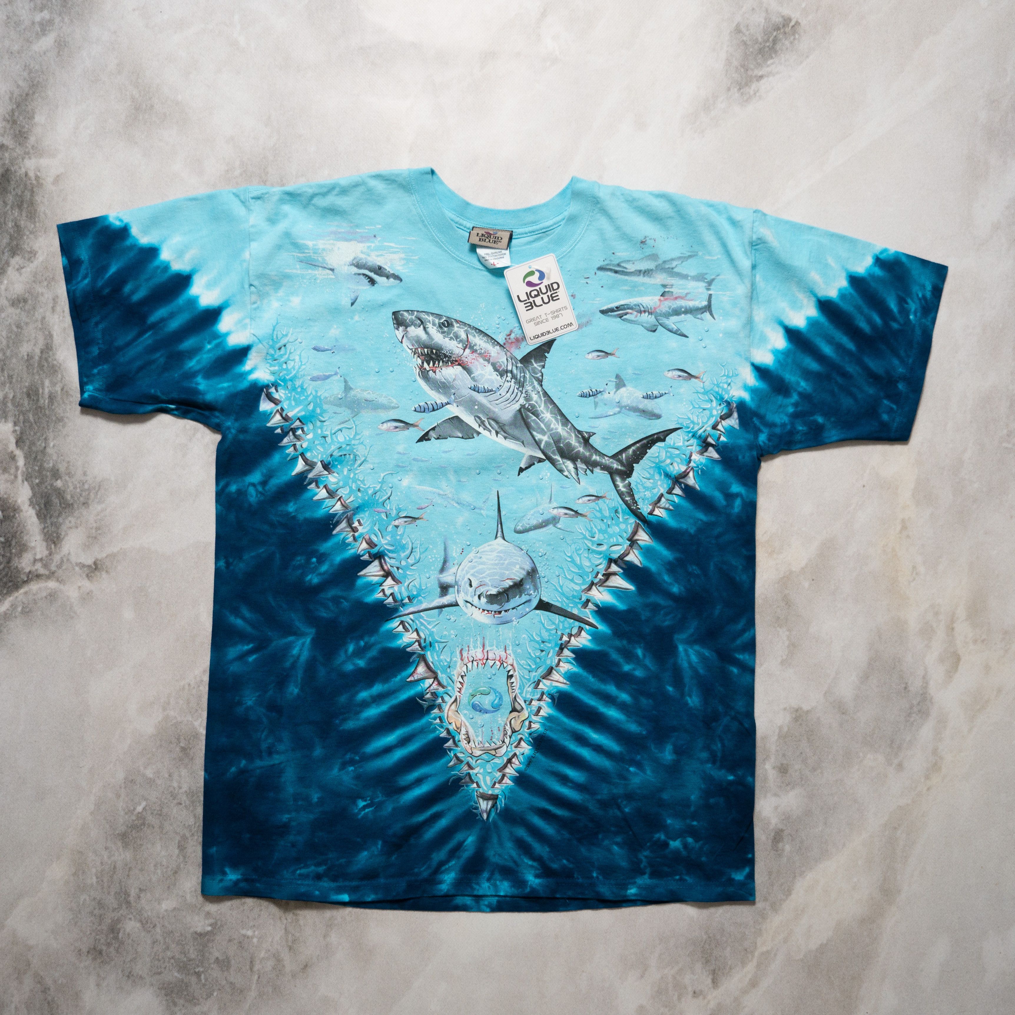 Vintage Liquid Blue Sharks Deadstock Nwt T Shirt L Hoodie, Sweatshirt | FlexRushtees.com