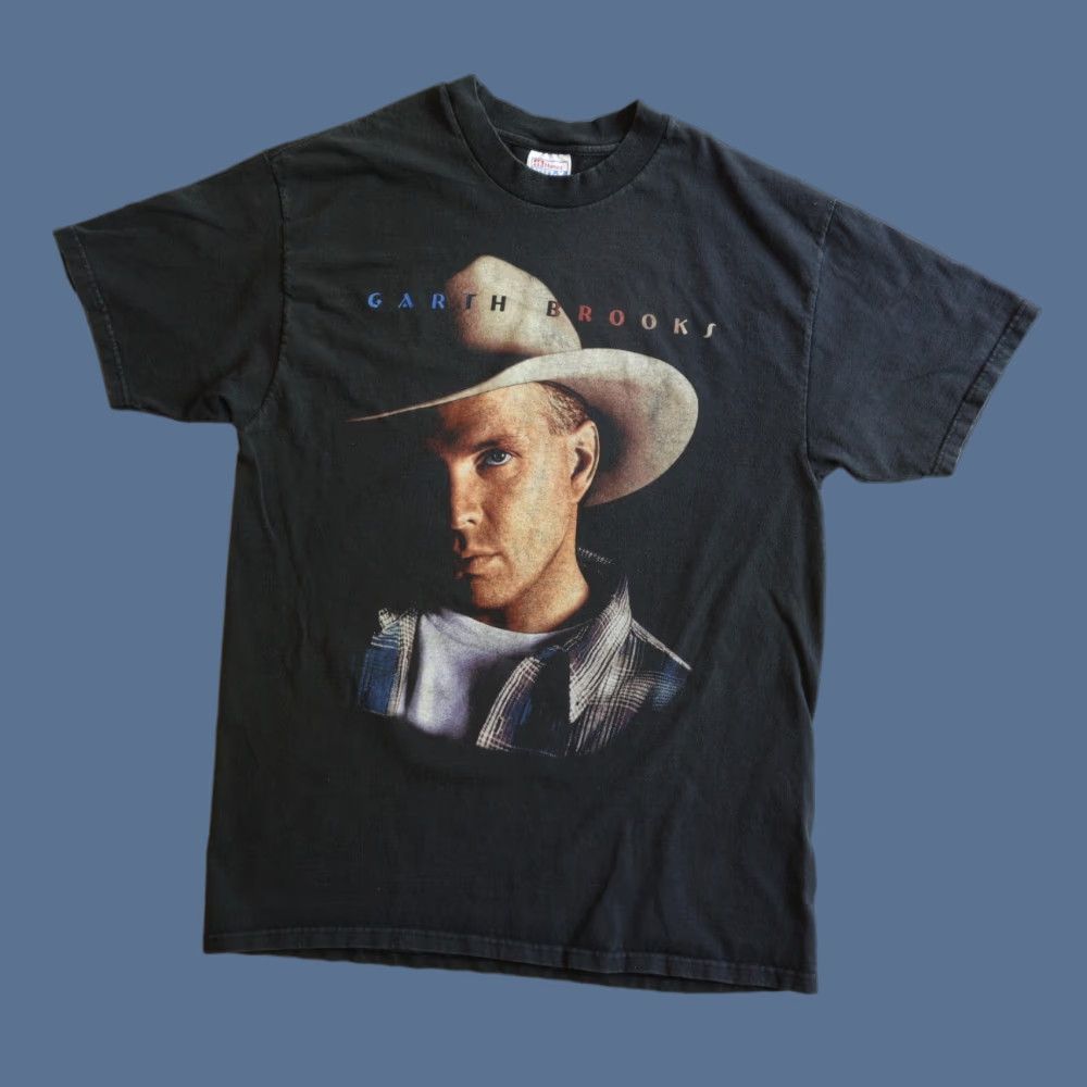 Vintage Garth Brooks Shirt Mens L Black 90s Fresh Horses Tour Graphic Print Double Sided Hane
