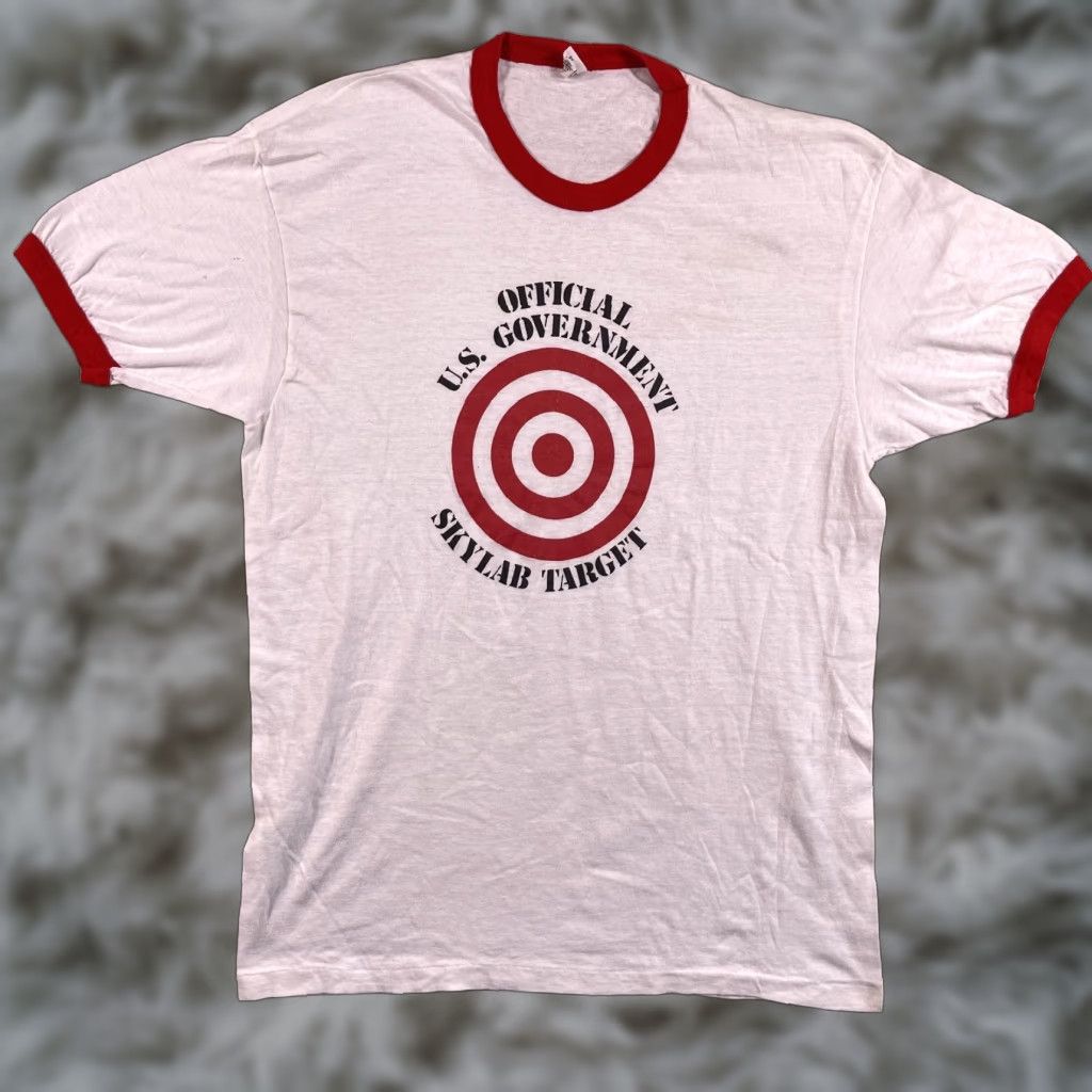 Vintage Hanes 70s Ringer Shirt T Shirt Adult Xl White Red Nasa Skylab Us Government Target Men