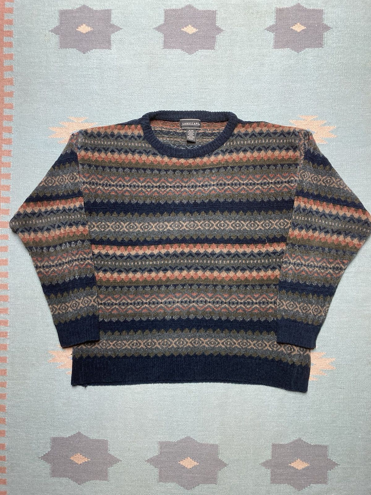 Vintage Knit Sweater Acrylic Rayon Aztec Geometric Psychedelic Xl