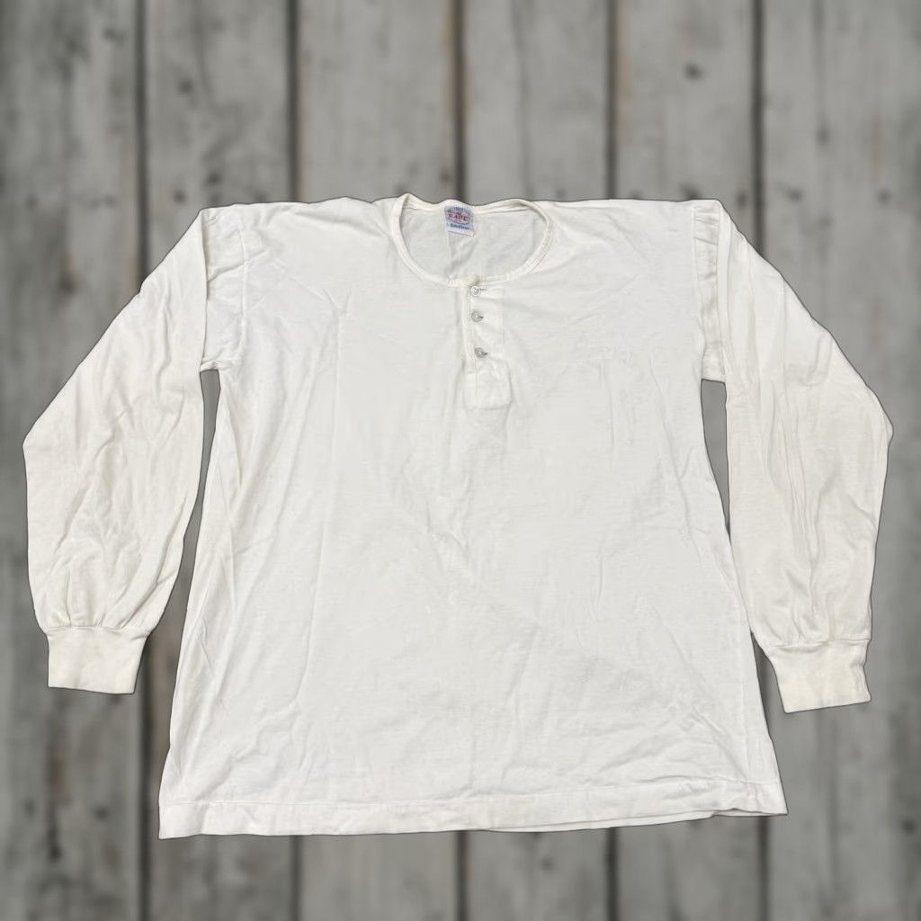 Vintage Race T Shirt Henley Mens 42 White Long Sleeve 60s 70s Goldstar 70s Theme Mens