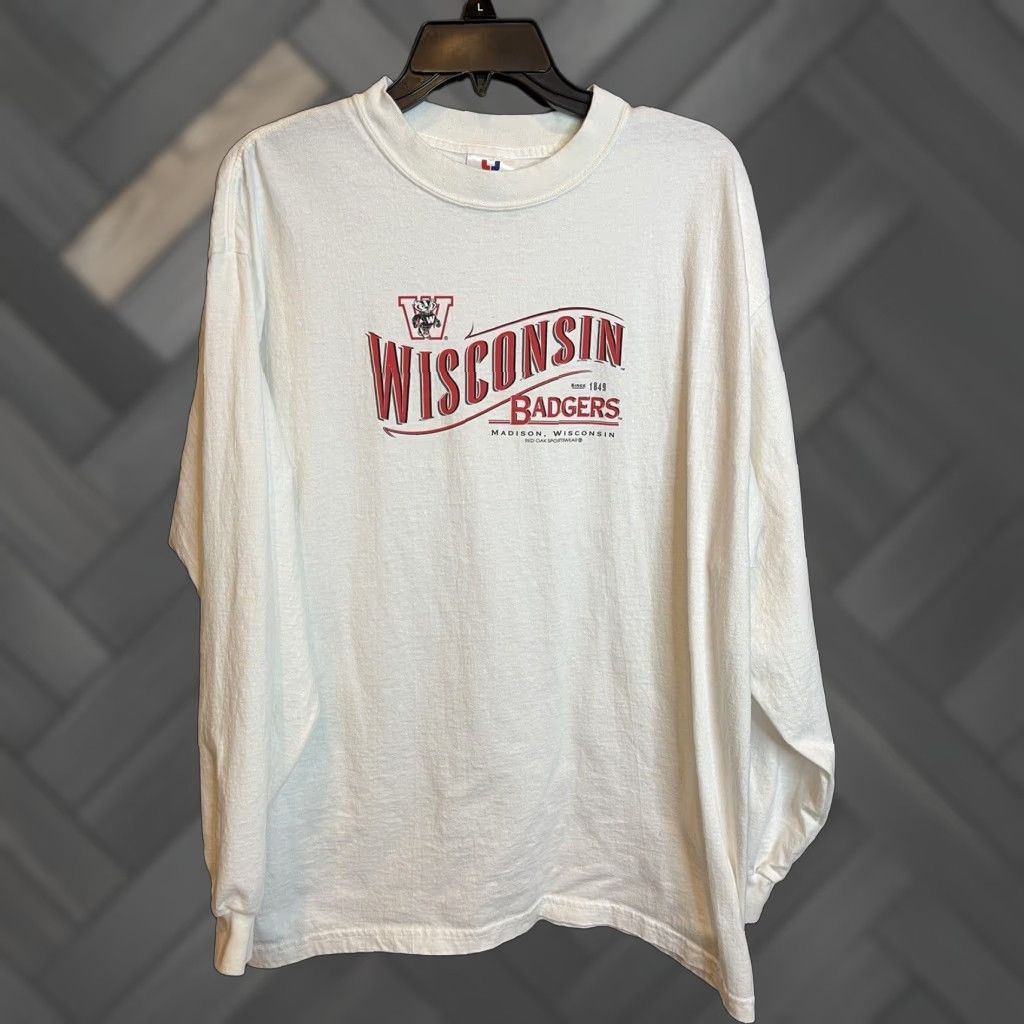 Tee Jays Vintage Wisconsin Badgers Long Sleeve T Shirt Adult Xl White Tee Jays Logo Crew Neck Usa Sp