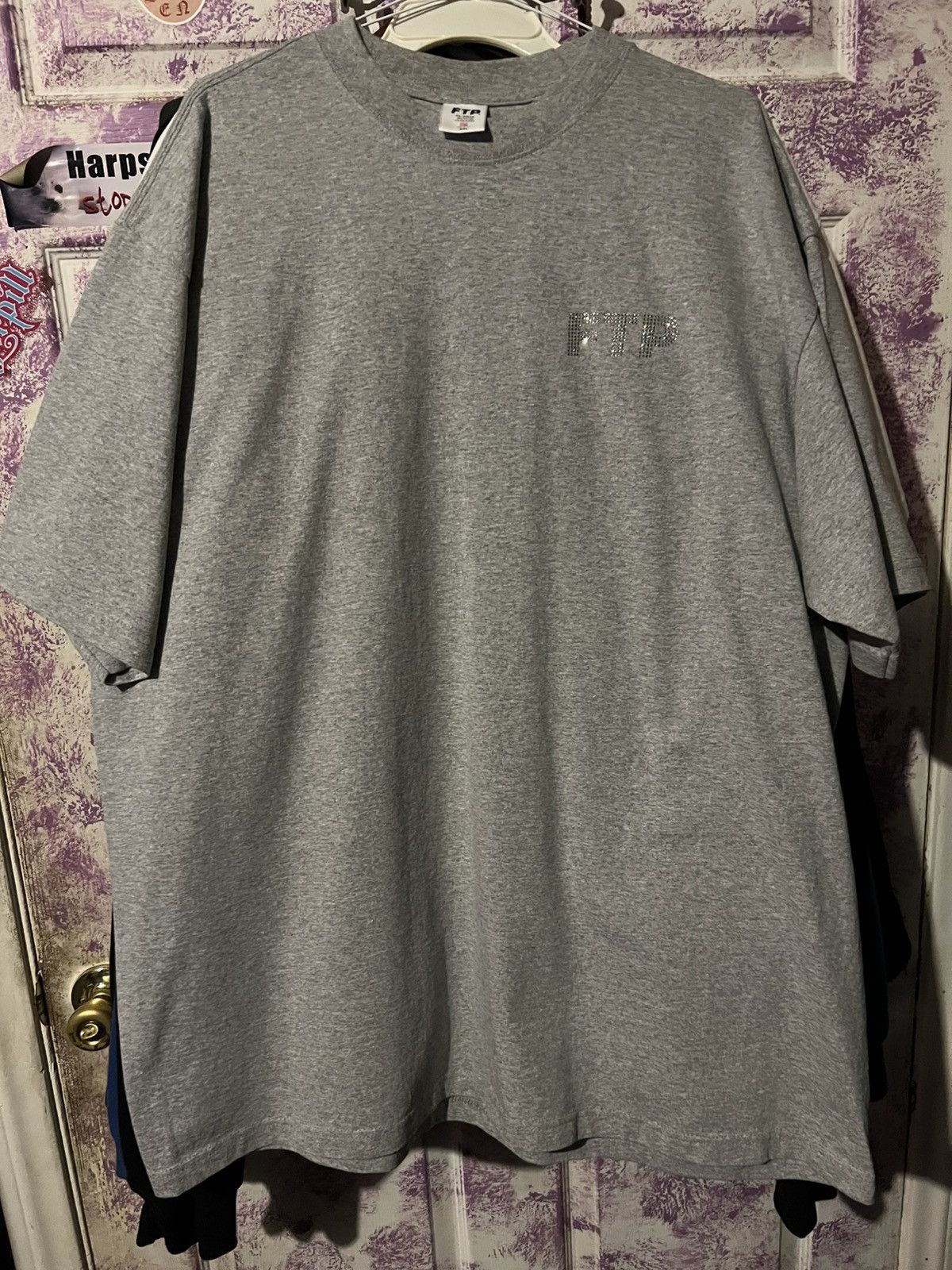 Fuck The Population Ftp Rhinestone Logo T Shirt Heather Grey Xxl Brand New