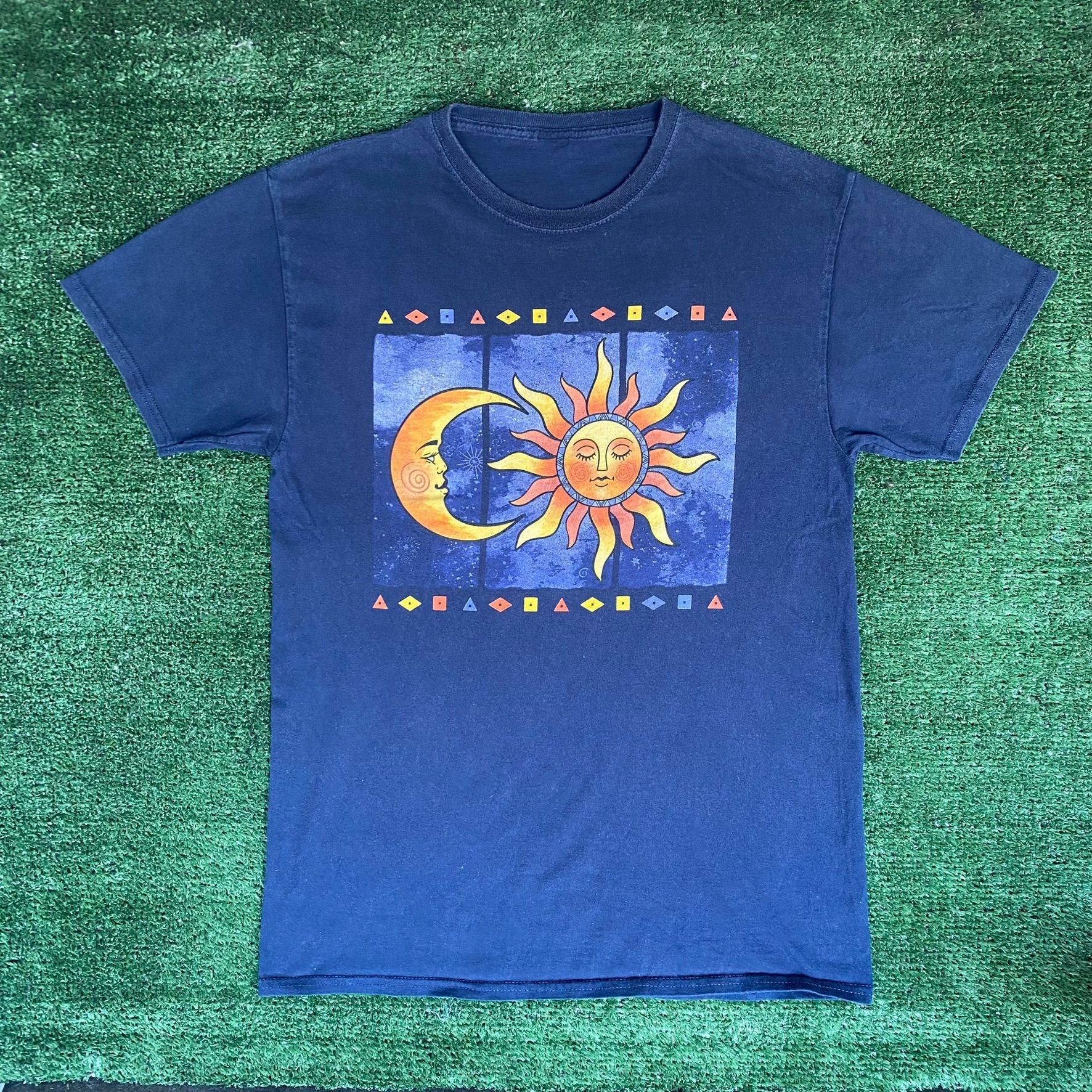 Vintage 90s Sun Moon Shirt Navy Celestial Space Art Tee