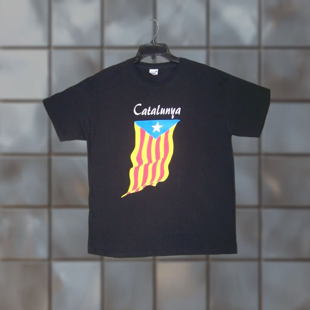 Vintage Catalunya Barcelona Tee Shirt Adult Large Black Short Sleeve Cotton Graphic Mens