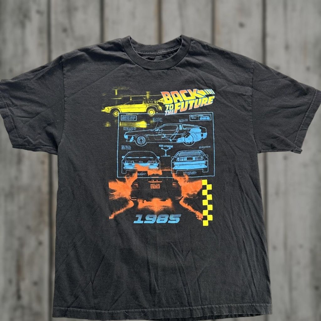 Vintage Back To The Future Shirt Mens L Black 1985 Delorean Movie Graphic Sci Fi