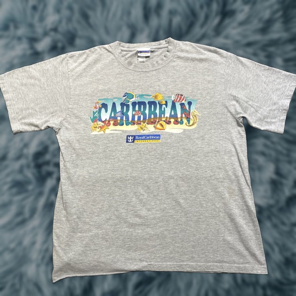 Vintage Royal Caribbean International Shirt Mens Large Crew Neck Short Sleeve T Shirt Gray C