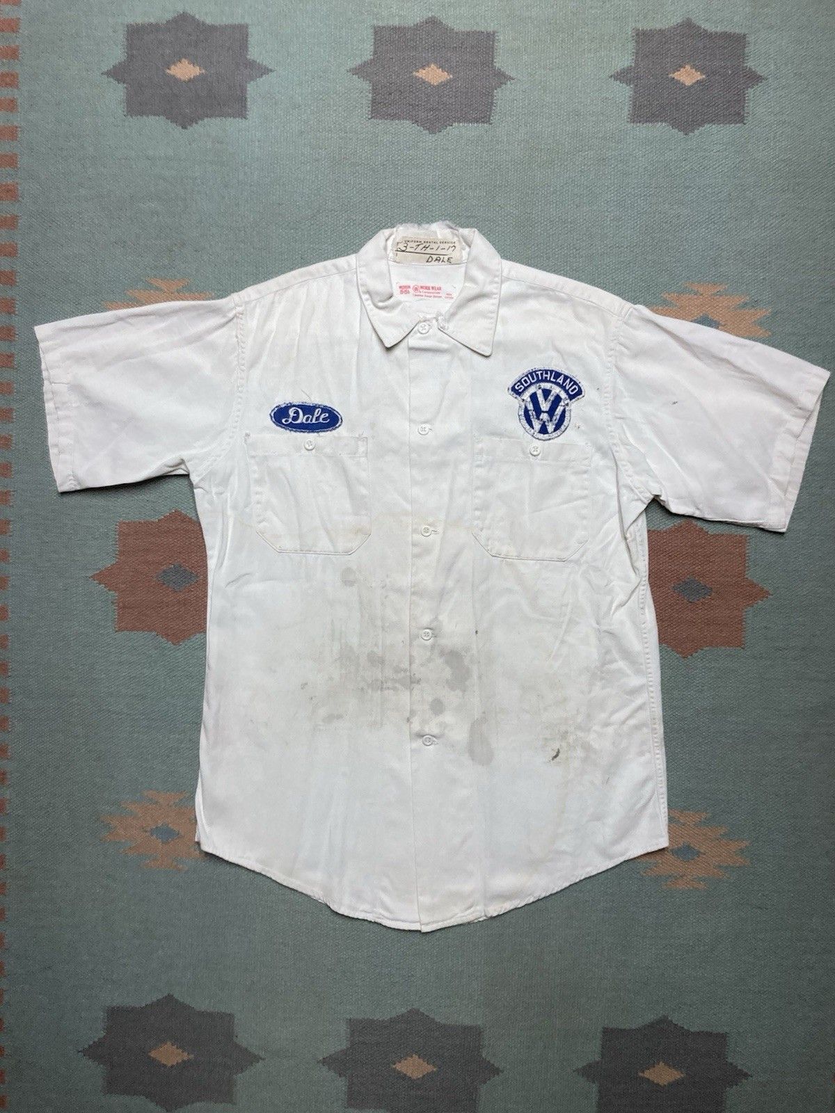 Vintage 1950s 60s Work Shirt Volkswagen Patch White Twill Medium