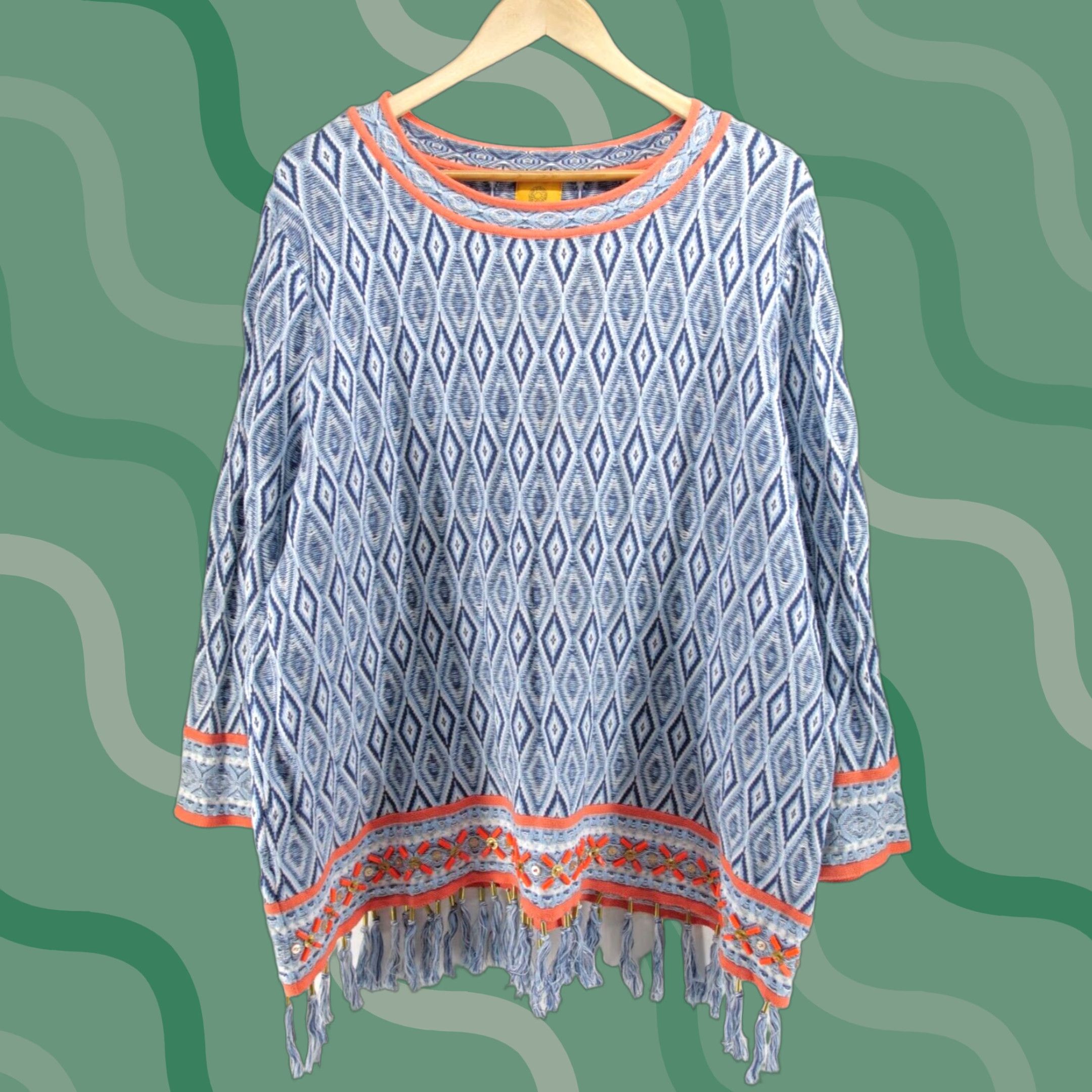 Vintage Ruby Rd Sweater Shirt 3xl Women Blue Crewneck Aztec Pattern Knit Pullover Long Sleeve Acryli