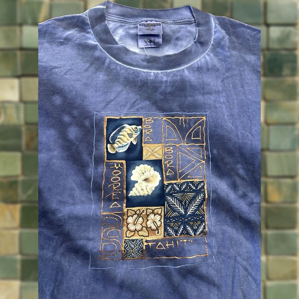 Jerzees Vintage Tahiti Tie Dye T Shirt Xl Bora Bora Tropical Fish Nature Blue Unisex Adults Xl T Shi