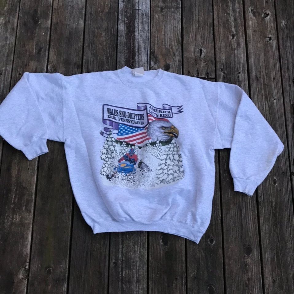 Vintage Grey 80s 3d Print Snowmobile Winter Sweatshirt T-Shirts, Hoodie | FlexRushtees.com