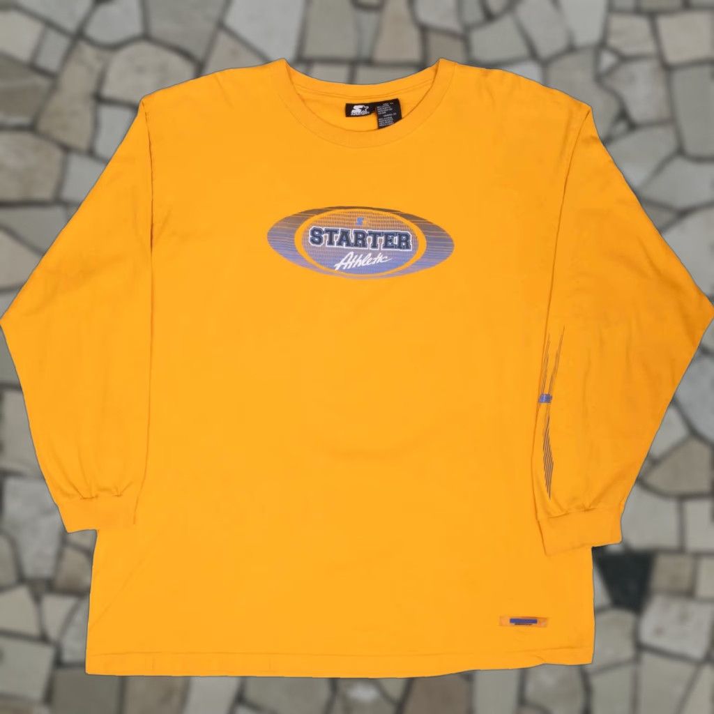 Vintage Starter Athletic Yellow Long Sleeve Tee Shirt 1990s Xl Unisex Shirt Mens Womens Boys