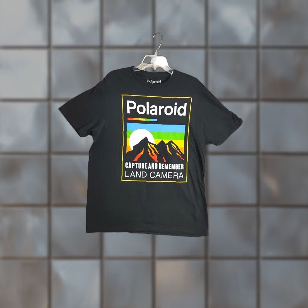 Polaroid Shirt Adult Large Black Graphic Land Camera Short Sleeve Capture Mens Hoodie, Sweatshirt | FlexRushtees.com