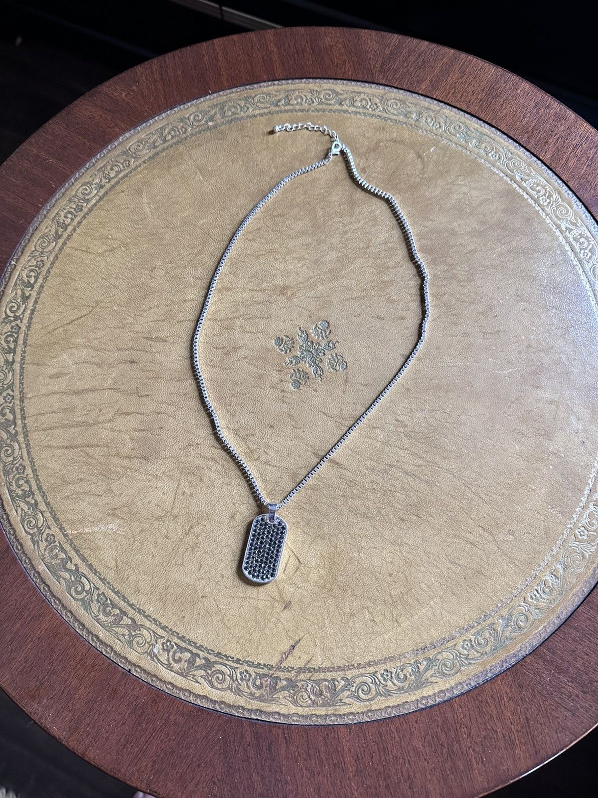 Other Frank Arnold Gallery Silver Metal Dog Tag Black Gem Necklace