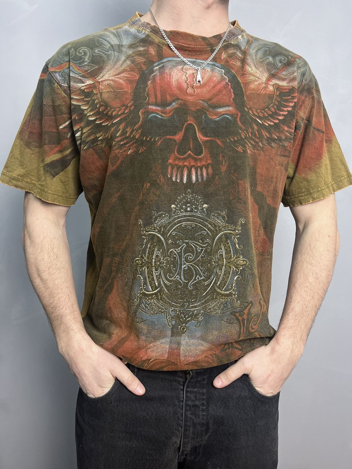 Vintage Y2k Affliction American Customs Distressed Biker Tee