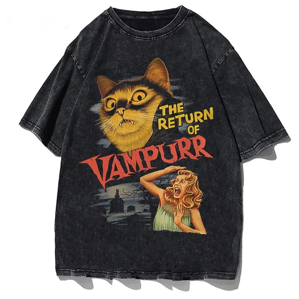 Vintage Funny Vampurr Tshirt Scary Cat Graphic Tees Tops Hoodie, Sweatshirt | FlexRushtees.com