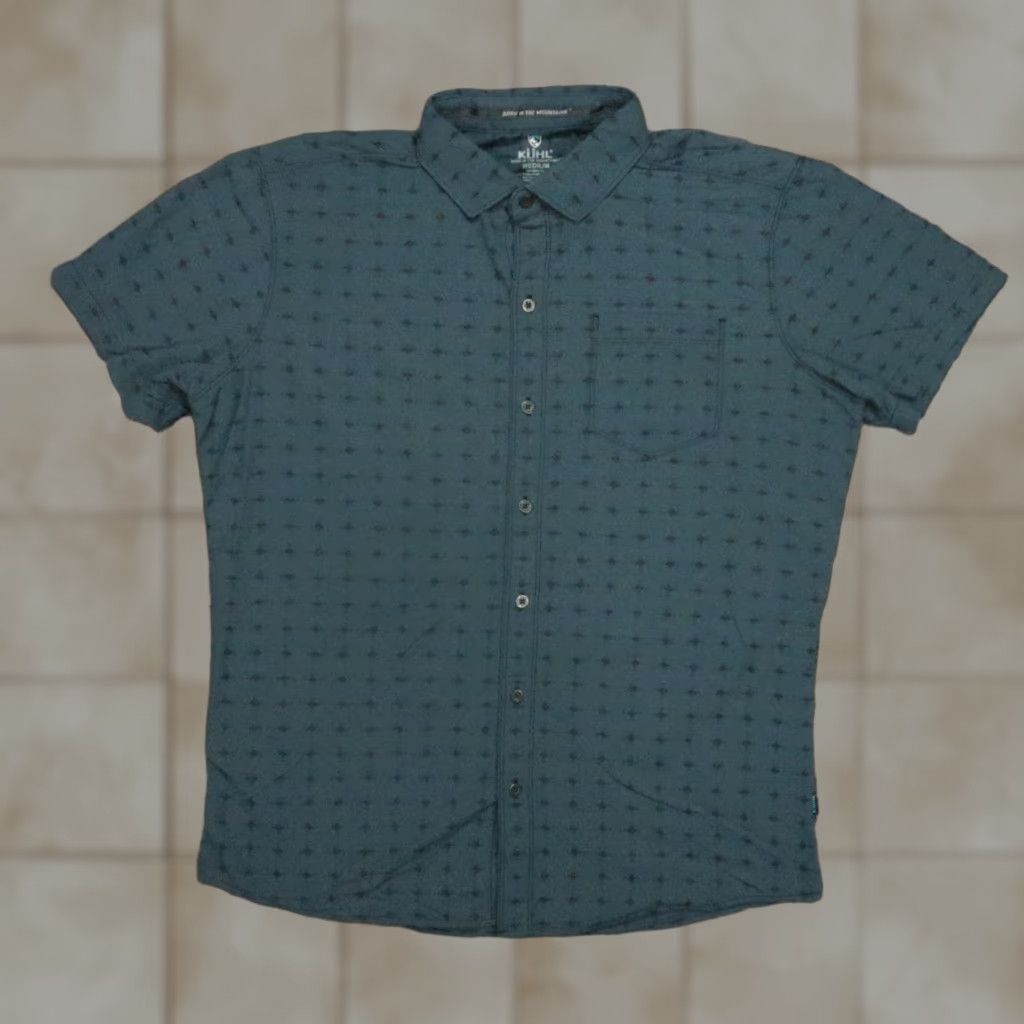 Vintage Kuhl Shirt Men Medium Blue Intrepid Short Sleeve Lightweight Hiking Tapered Fit Hoodie, Sweatshirt | FlexRushtees.com