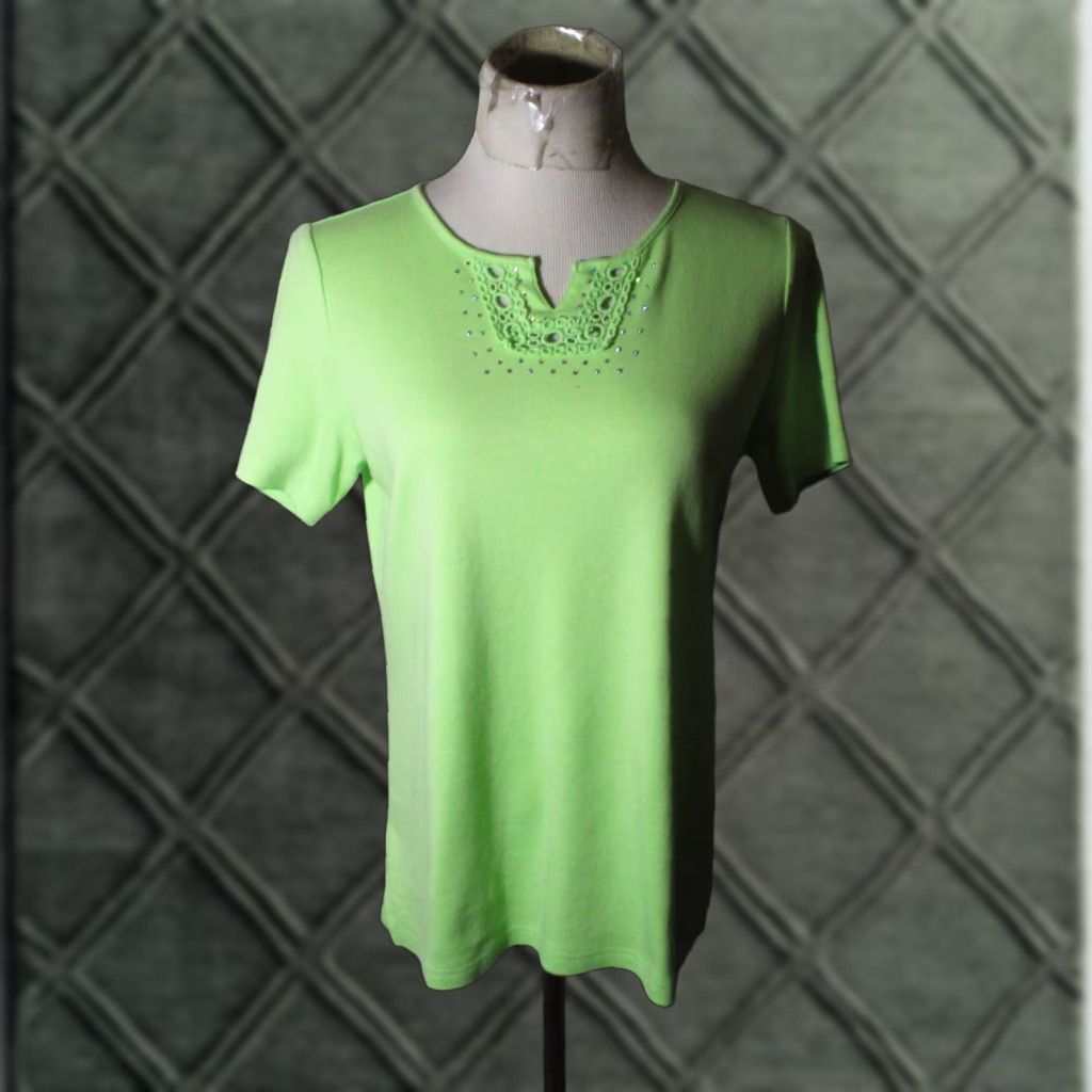 Factory Quacker Factory Citrus Short Sleeve Beaded Top Xs Nwot