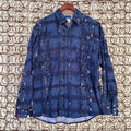 Vintage Wrangler Blue Aztec Tribal Flannel Pearl Snap Shirt