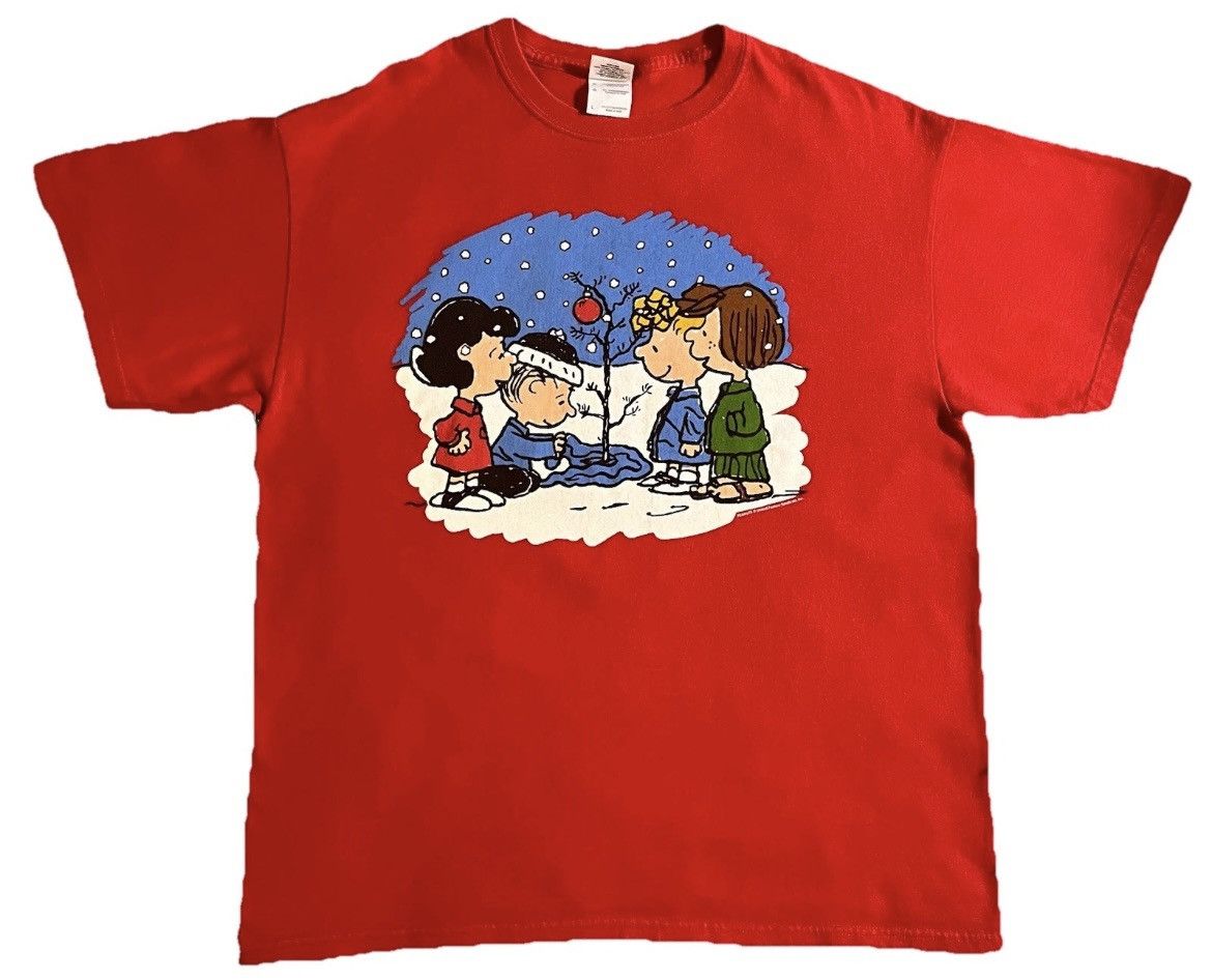 Vintage 90s 2000s Peanuts Christmas T Shirt Size Large Red Hoodie, Sweatshirt | FlexRushtees.com
