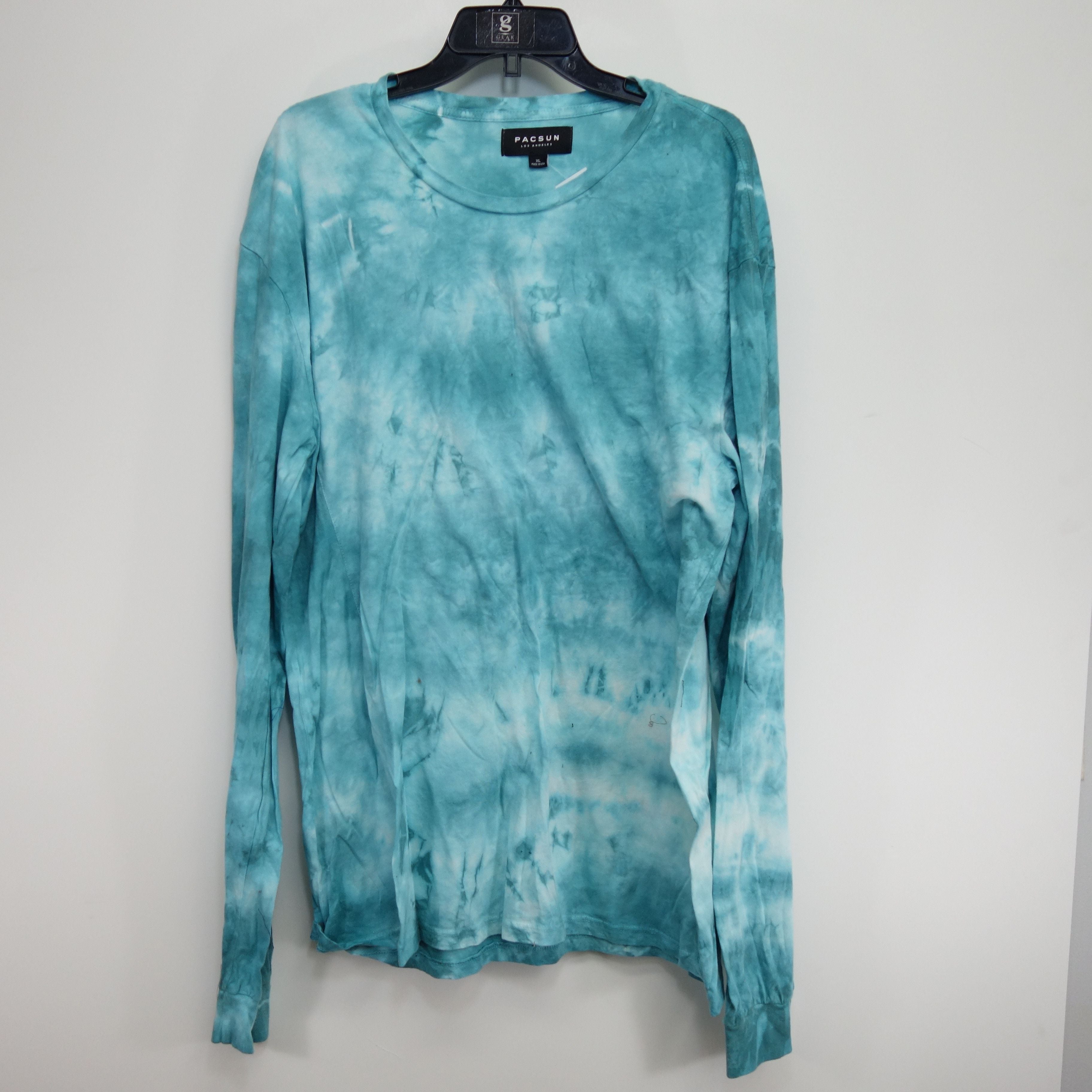 Pacsun Blue Acid Wash Crew Neck Long Sleeve Trippy Tee T Shirt Xl