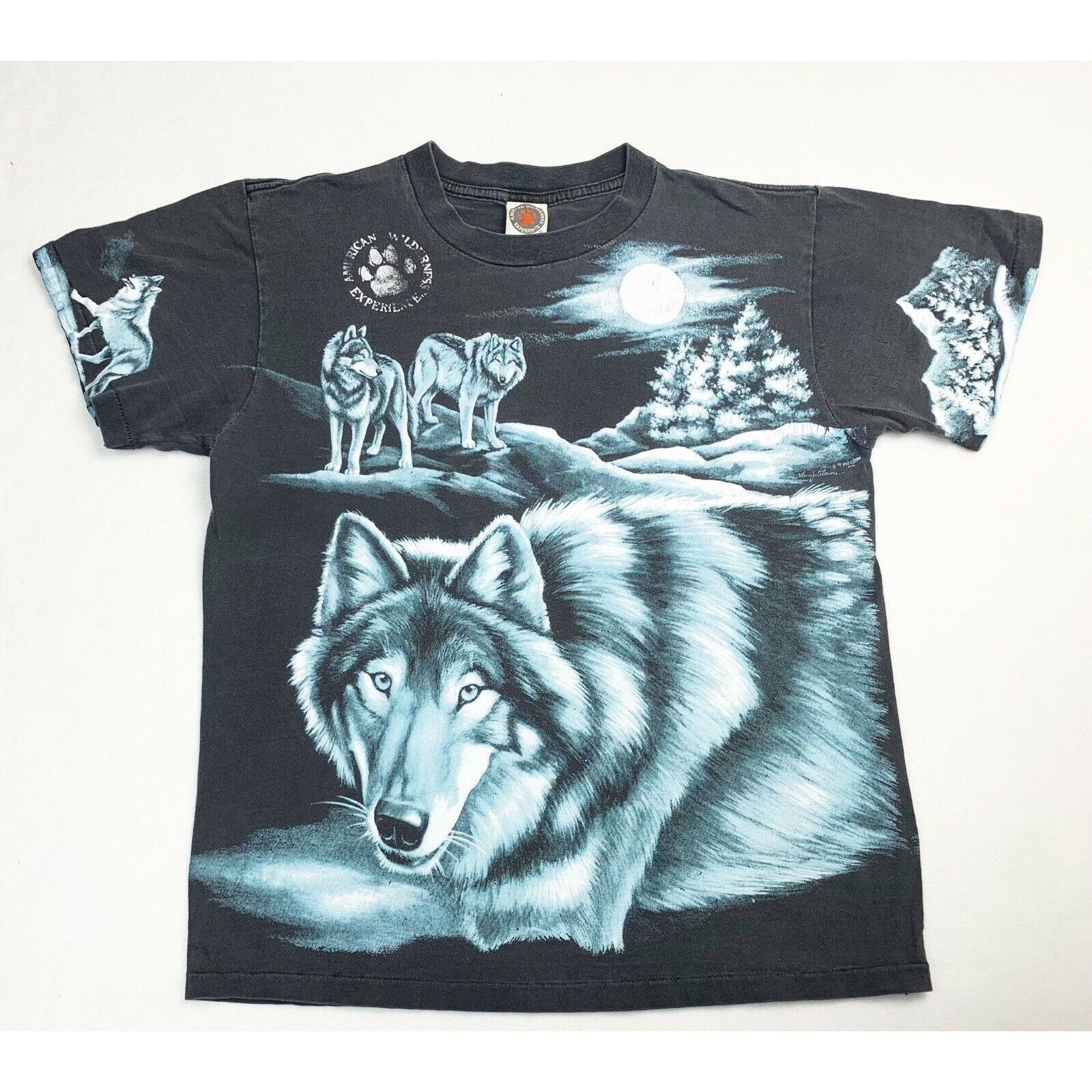 Vintage Wolf T Shirt Black Medium All Over American Hoodie, Sweatshirt | FlexRushtees.com