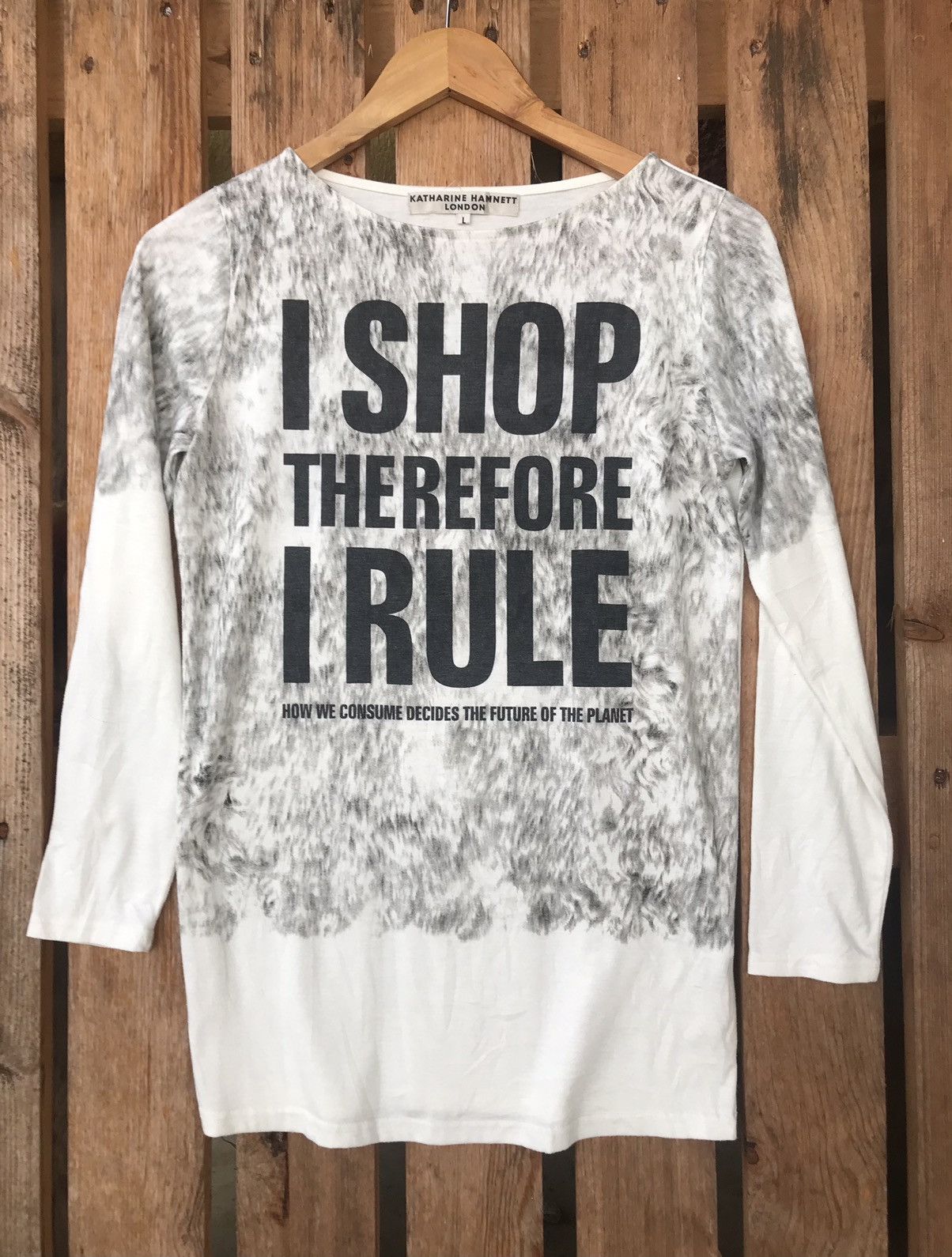 Hamnett London Katharine Hamnett London Overprint Slogan Spell Out Tee Hoodie, Sweatshirt | FlexRushtees.com