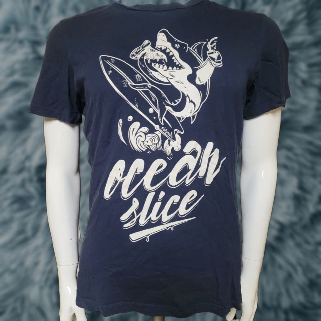 Jones Jack Jones Ocean Slice Pizza Shark T Shirt Large Nice Surfing Beach Shirt Mens L Blue Cot