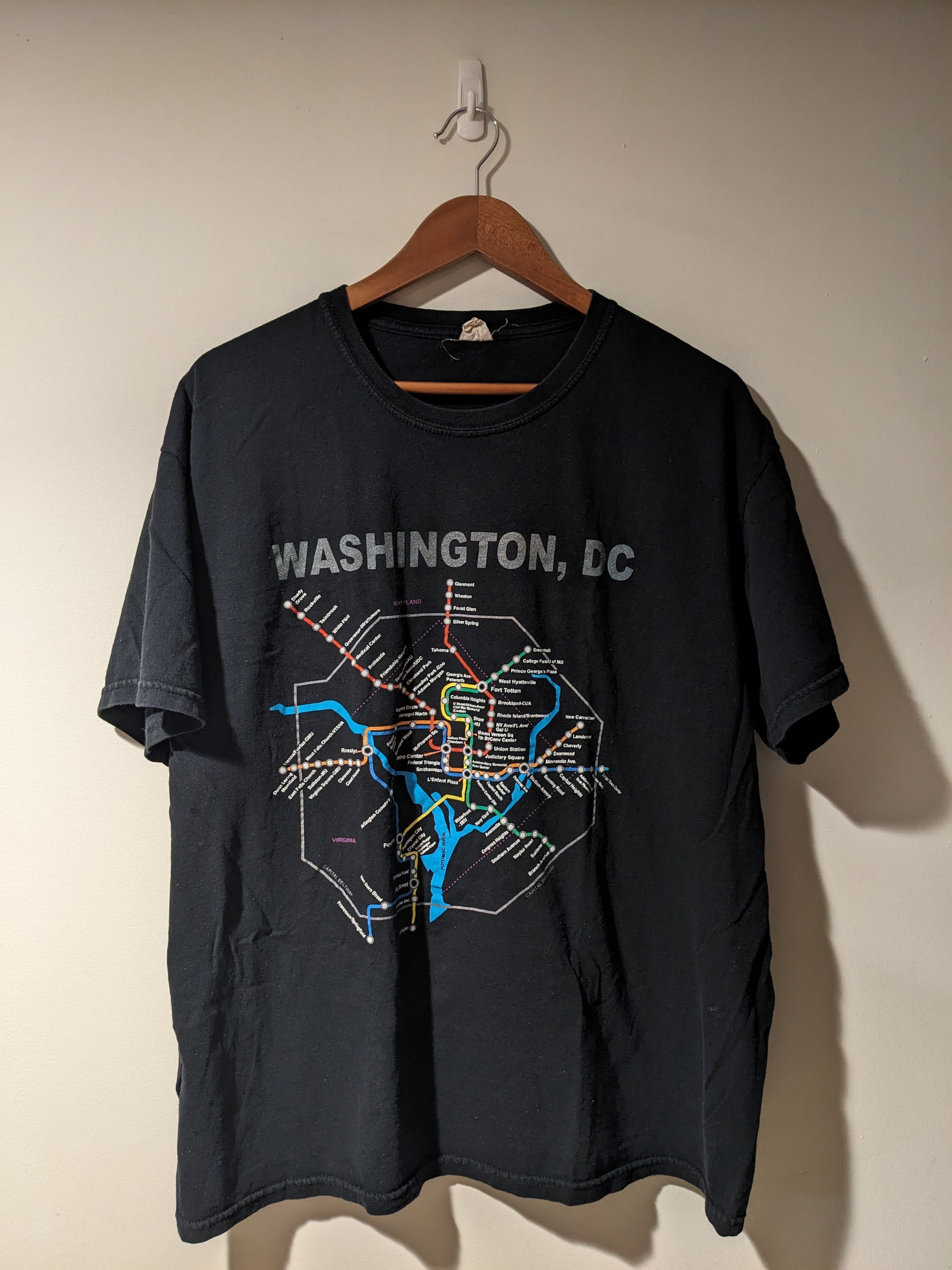 Vintage Y2k Washington D C Map City Black X Large T Shirt