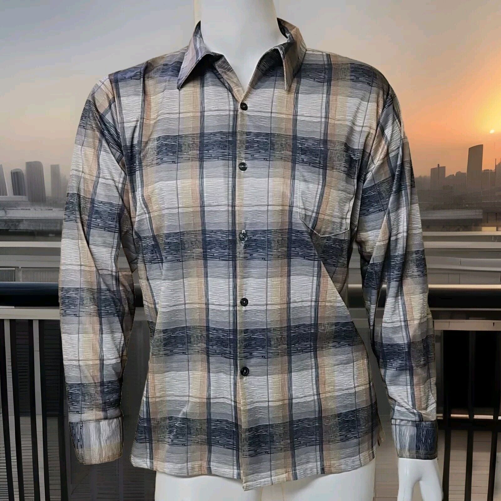 Vintage Vtg 60s 70s Disco Shirt Mens Xl Big Collar Polyester Groovy