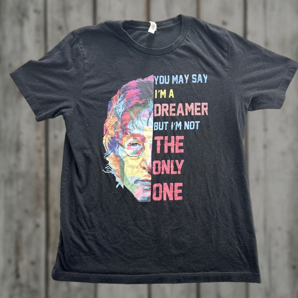 Vintage John Lennon Dreamer Shirt Mens Large Black Bella Canvas Graphic Tee Music Quote Shirt Hoodie, Sweatshirt