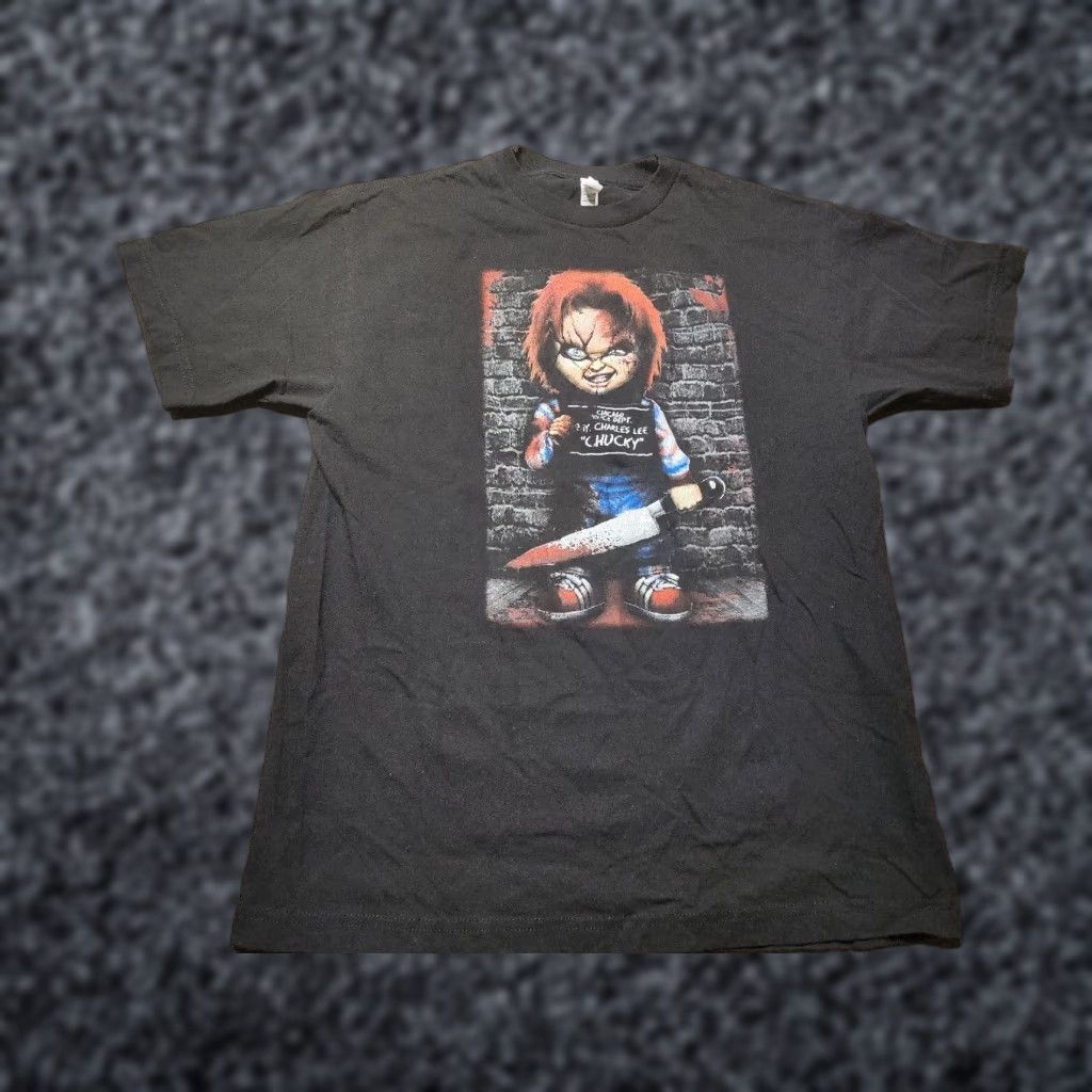 Vintage Mens M Chucky T Shirt Child S Play Horror Movie Mug Shot Halloween Spectra Black 100 Cotton