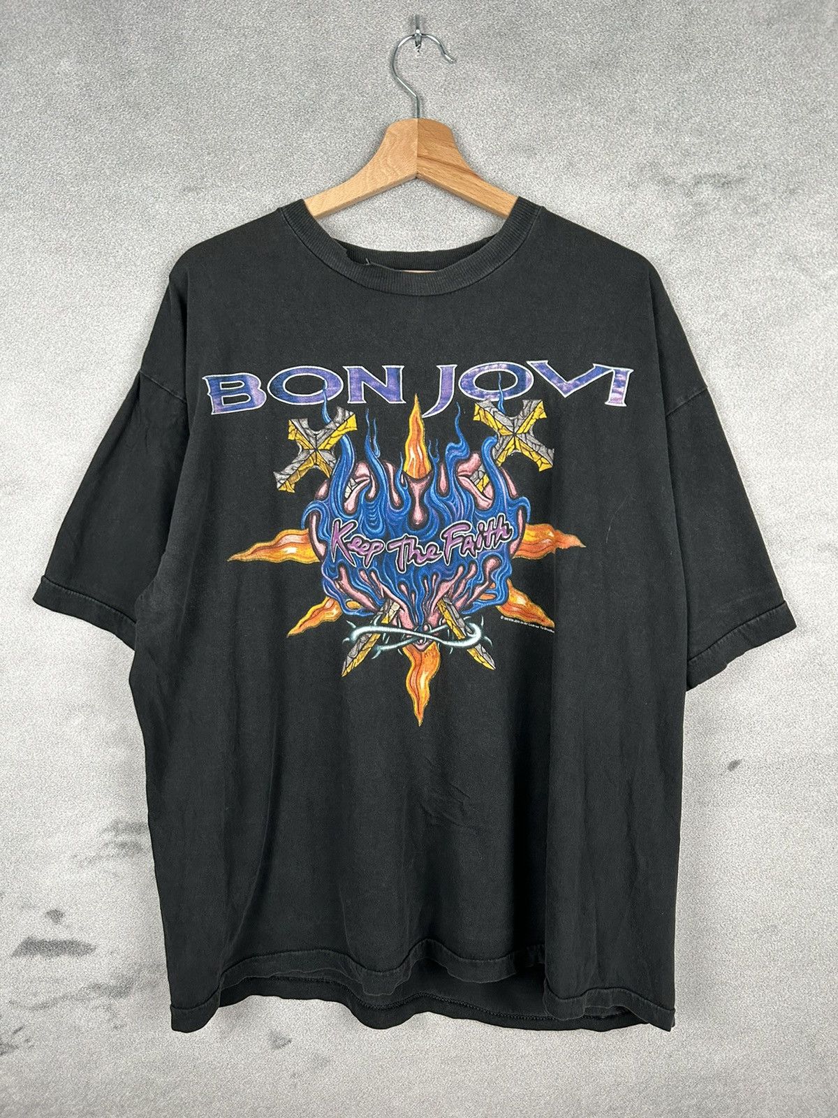 Band Tees Vintage 1993 Bon Jovi Rock Band Tee Tour 90s Washed Rare Hoodie, Sweatshirt | FlexRushtees.com
