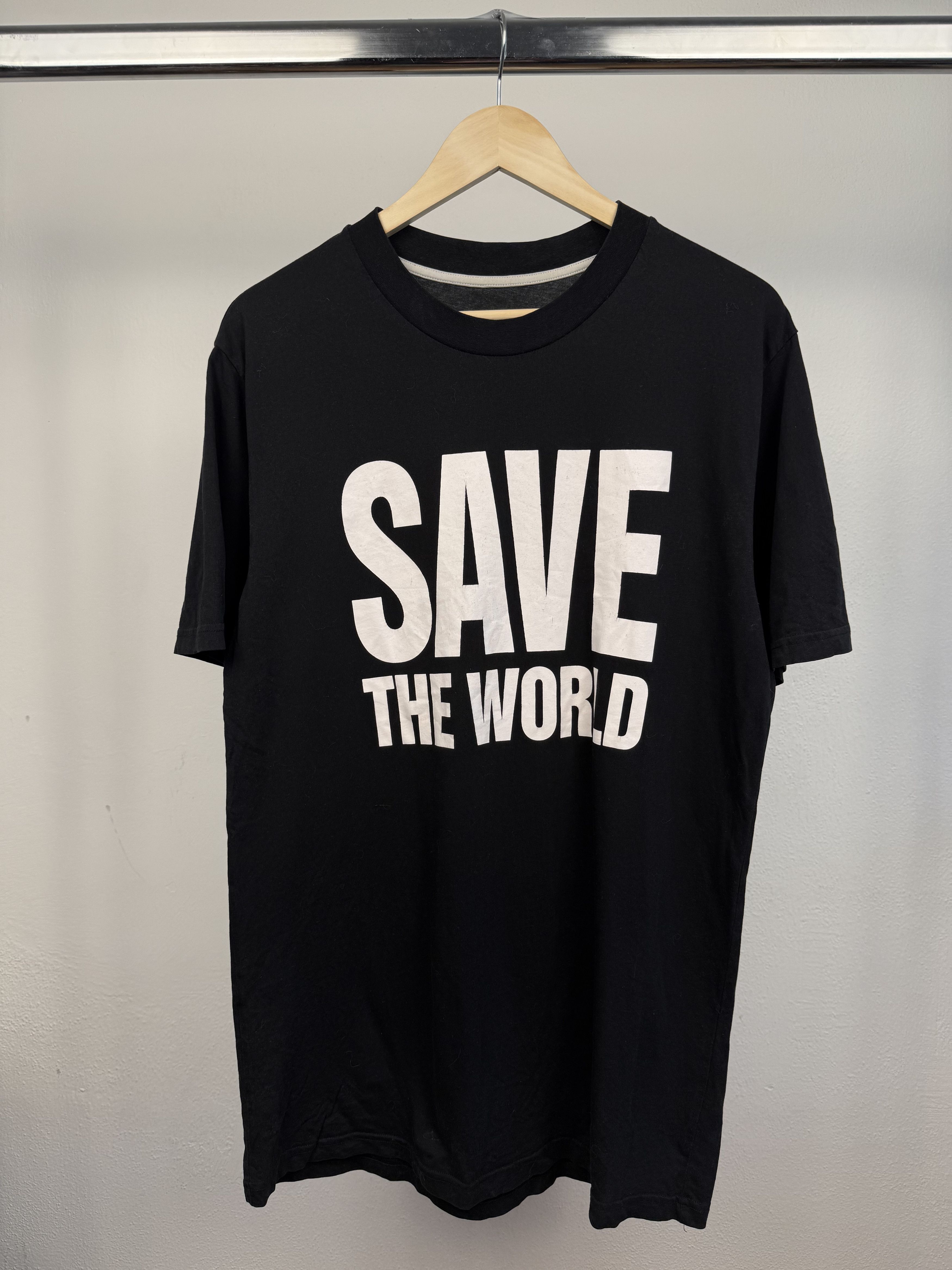Hamnett London Katharine Hamnett Iconic Save The World Slogan Tee Hoodie, Sweatshirt | FlexRushtees.com