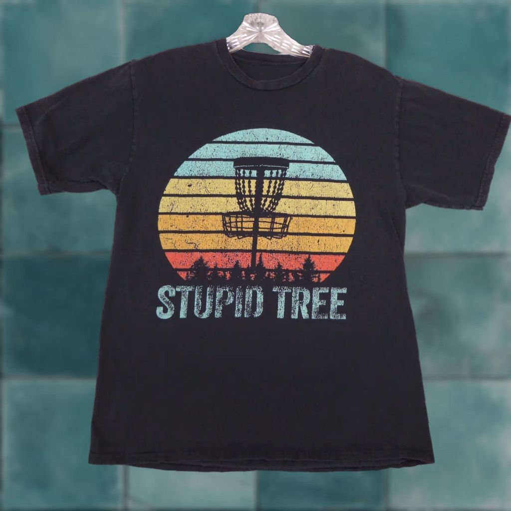 Vintage Stupid Tree Disc Golf Shirt Men S Small Black Frisbee Retro Graphic Tee Hoodie, Sweatshirt | FlexRushtees.com