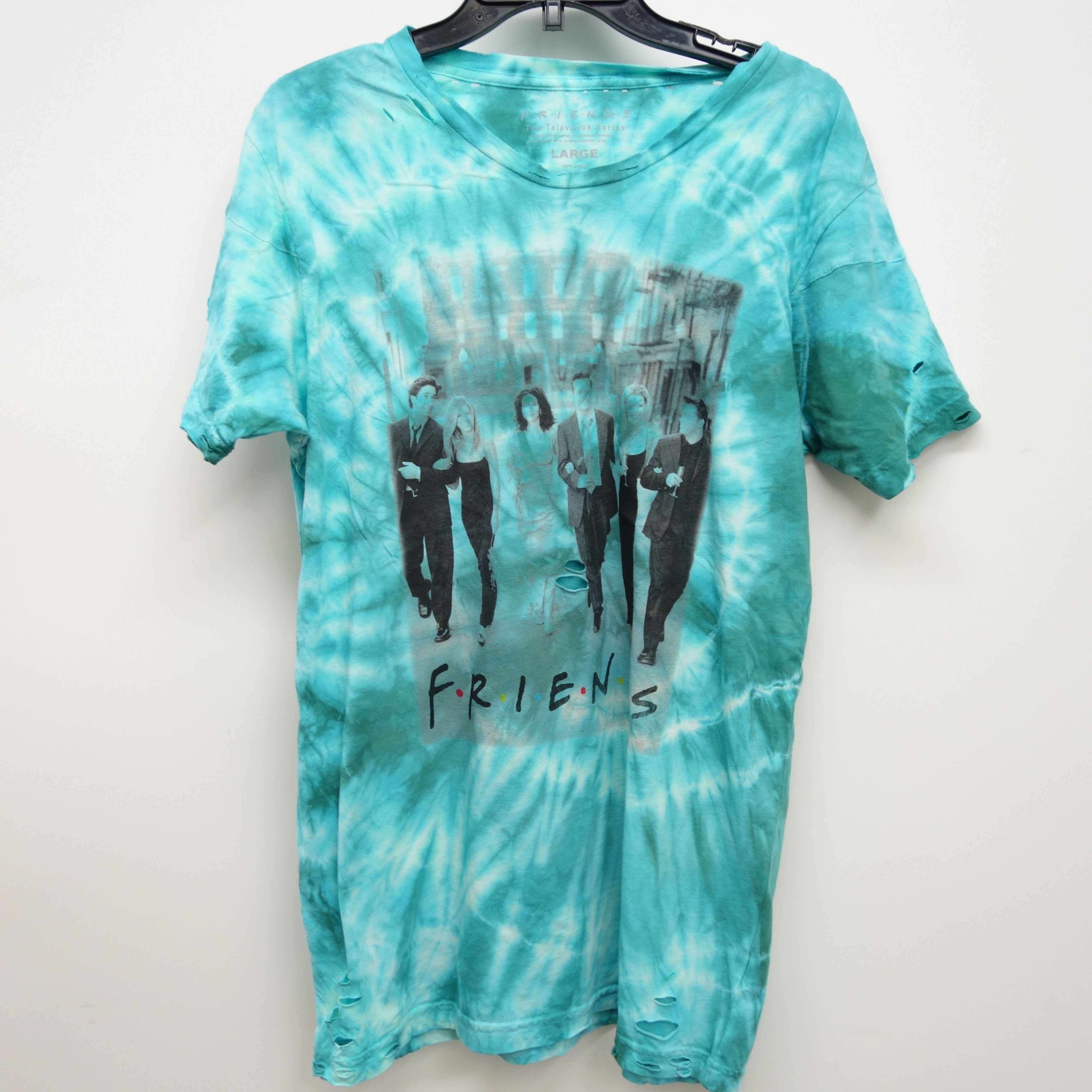 Pacsun Friends Green Tie Dye Trippy Rave Ripped Tee T Shirt Large