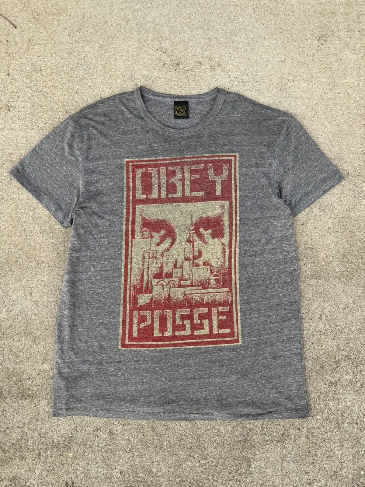 2000s Obey Posse Tee Made In Usa Xl Heather Gray