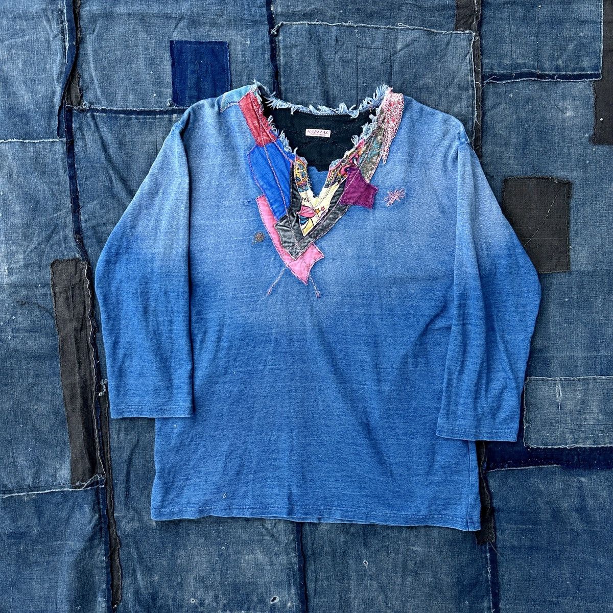 Kapital 2015 Psychadelic Hippie Boro Patchwork Indigo Sunfade Tee